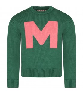 Green sweater for girl with logo