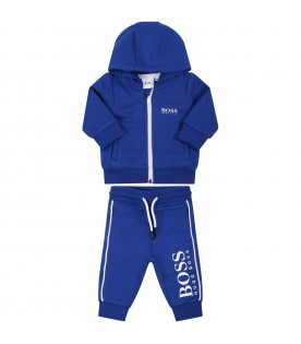 Blue suit for baby boy with white logo