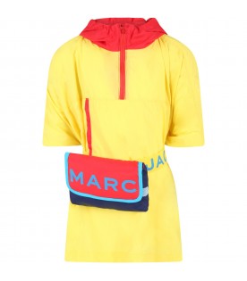 Yellow raincoat for kids with light-blue logo