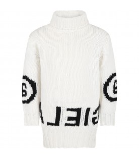 Ivory sweater for girl with logo