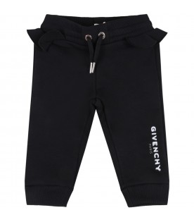 Black sweatpant for baby girl with logo