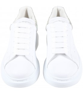 White sneakers for girl with swarovski