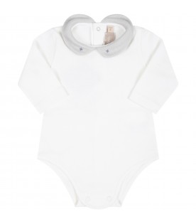 Body bianco per neonato con dettagli ricamati