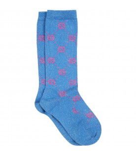 Light-blue socks for girl with double GG