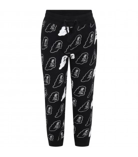 Black sweatpants for kids with glow-in-the-dark white ghosts