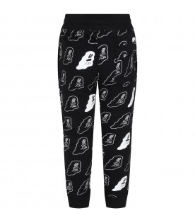 Black sweatpants for kids with glow-in-the-dark white ghosts