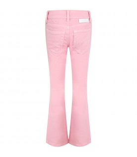 Pink jeans for girl with white logo