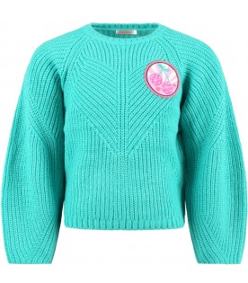 Green sweater for girl with logo
