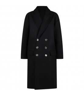 Black coat for girl with iconic buttons