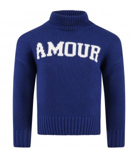Maglione blu per bambini con scritta Amour