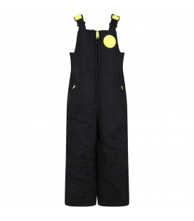 Black overalls for boy with iconic patch