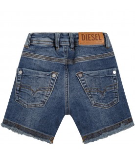 Blue bermuda shorts for baby boy with patch logo