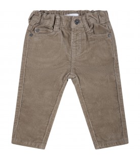 Beige trousers for baby boy with patch logo