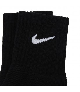 Black socks for kids with white logo