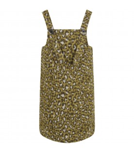 Yellow dress for girl with animalier details