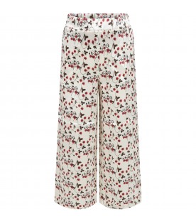 Ivory trousers for girl with strawberries
