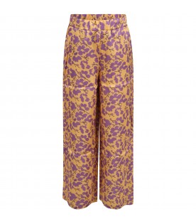 Yellow trousers for girl with purple flowers