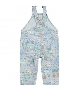 Light-blue dugarees for babykids with colorful prints
