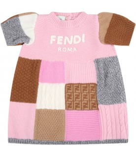 Multicolor dress for baby girl with logo