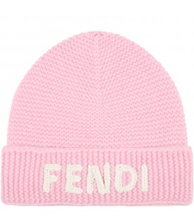 Cappello rosa per bambina con logo bianco
