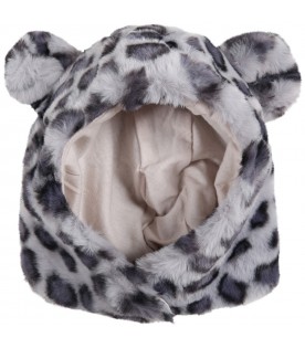 Grey hat for kids with animalier print