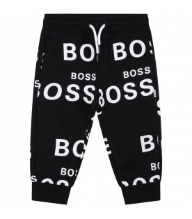 Black sweatpants for baby boy with logos