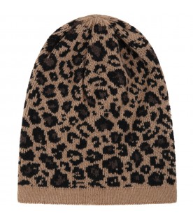 Brown hat for kids with animalier details