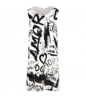White dress for girl with graffiti print