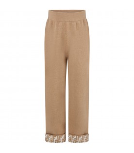 Beige trouser for girl with double FF