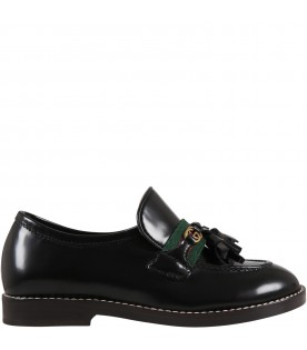 Black loafers for kids with double GG
