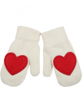 Ivory gloves for girl with heart