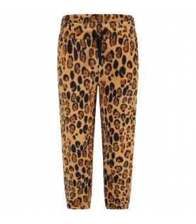 Beige sweatpants for kids with leopard print