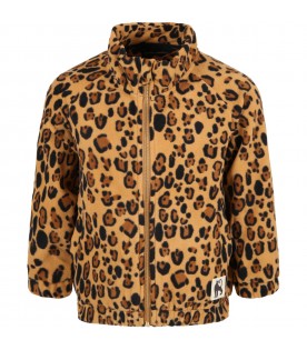 Beige sweatshirt for kids with leopard print