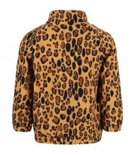 Beige sweatshirt for kids with leopard print