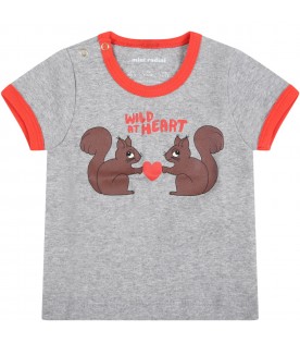 Gray T-shirt for babykids with squirrels