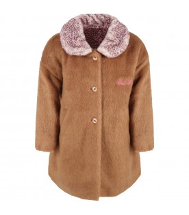Brown faux-fur for girl with logo