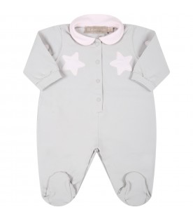 Grey babygrow for baby girl with stars
