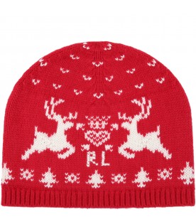 Cappello rosso per bambini con renne