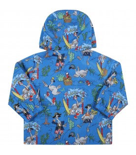 Blue windbreaker for baby boy with flamingos