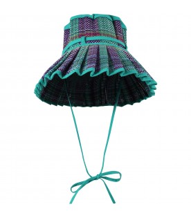 Green Capri-hat for girl with purple details