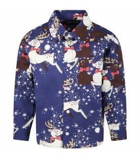 Blue shirt for kids with reindeer and stars