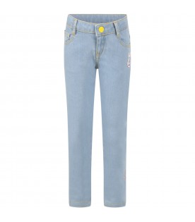Light-blue jeans for girl with rabbit