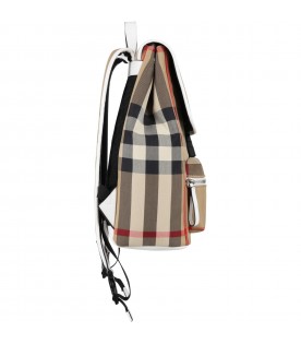 Beige backpack for kids with iconic vintage check