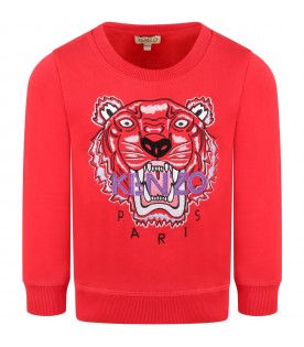 Red sweatshirt for girl with iconic tiger