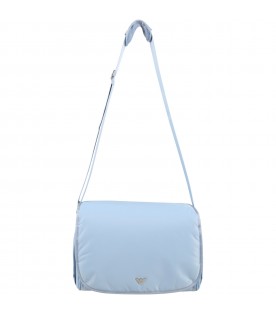 Light blue mum bag for baby boy with logo
