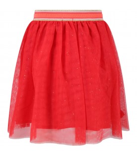 Red skirt for girl with lurex details