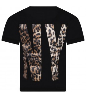 Black T-shirt for kids with animalier logo