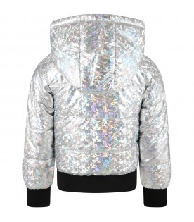 Silver jacket for kids with patched logo