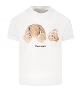 T-shirt bianca per bambina con iconico orso