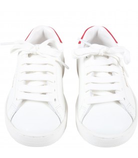 White sneakers for boy with red logo